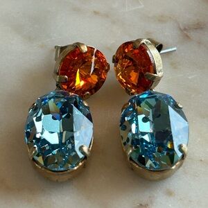 NWOT Roxanne Assoulin Elegant Blue and Orange Crystal Earrings PRICE IS FIRM!